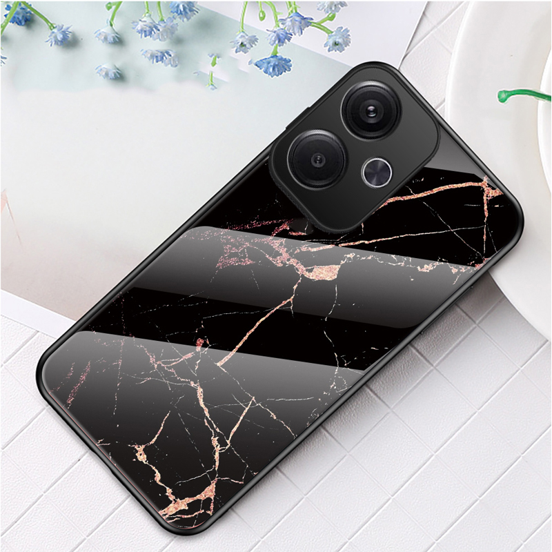 For Xiaomi Poco M6 Case Fashion Marble Tempered Glass Protector Soft Frame Silicon For Xiaomi Poco M6 4G Back Cover Phone Cases.