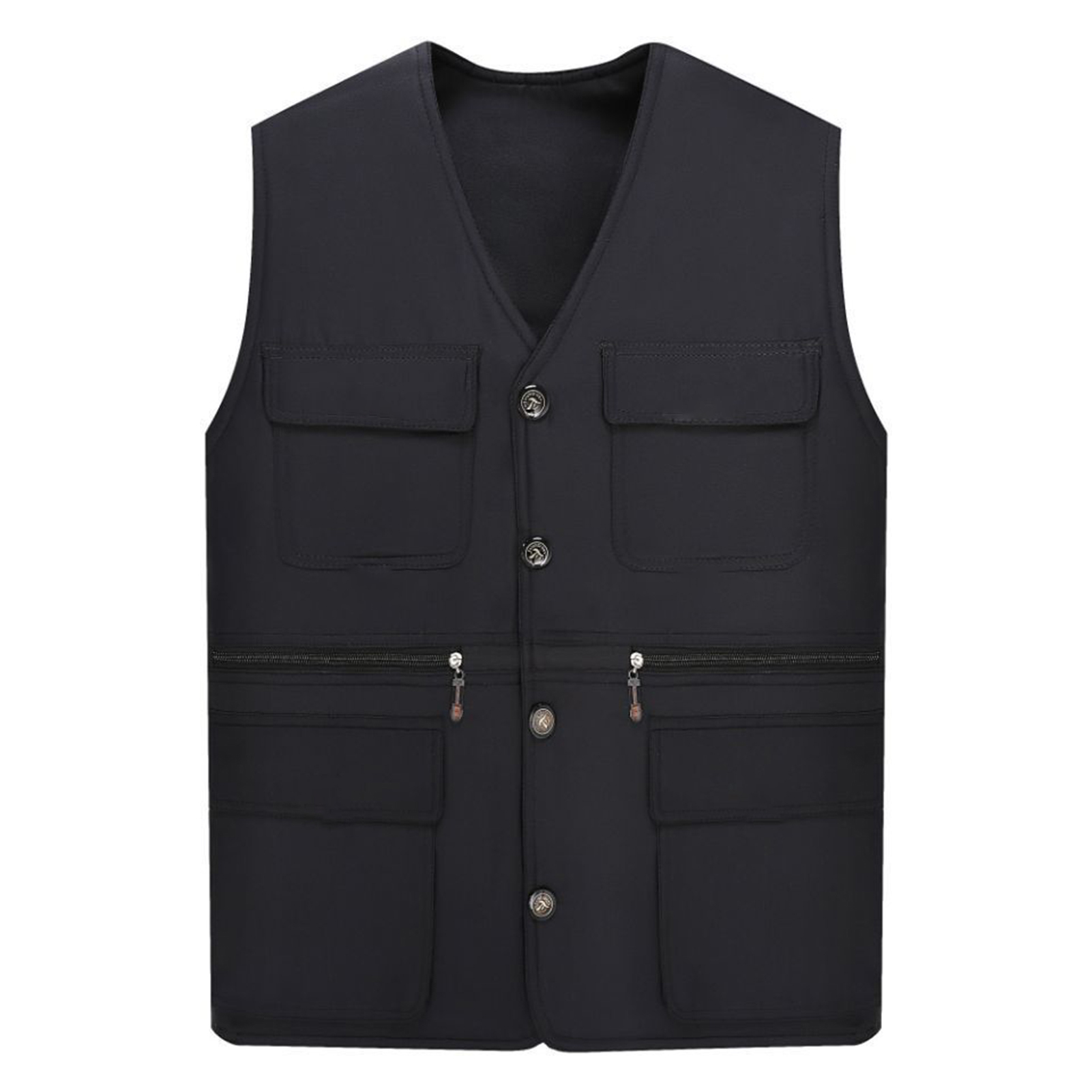 Men Work Vest Waistcoat Multiple Pockets Solid Color Loose Streetwear Autumn Winter Plus Size Overall Vest Jacket for Outdoor