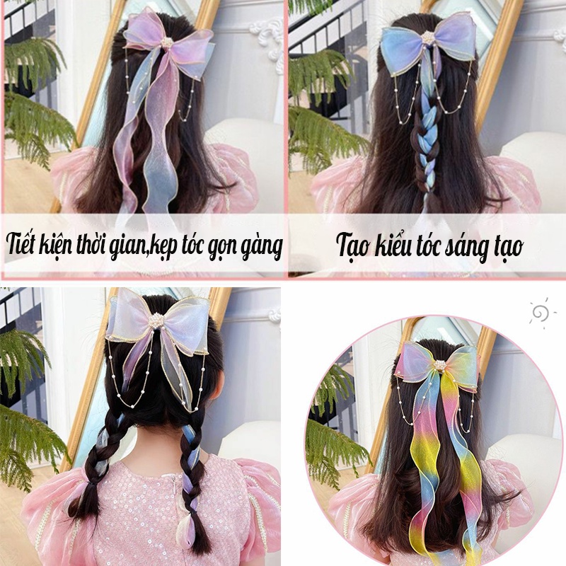 Kẹp tóc nơ cầu vồng đáng yêu