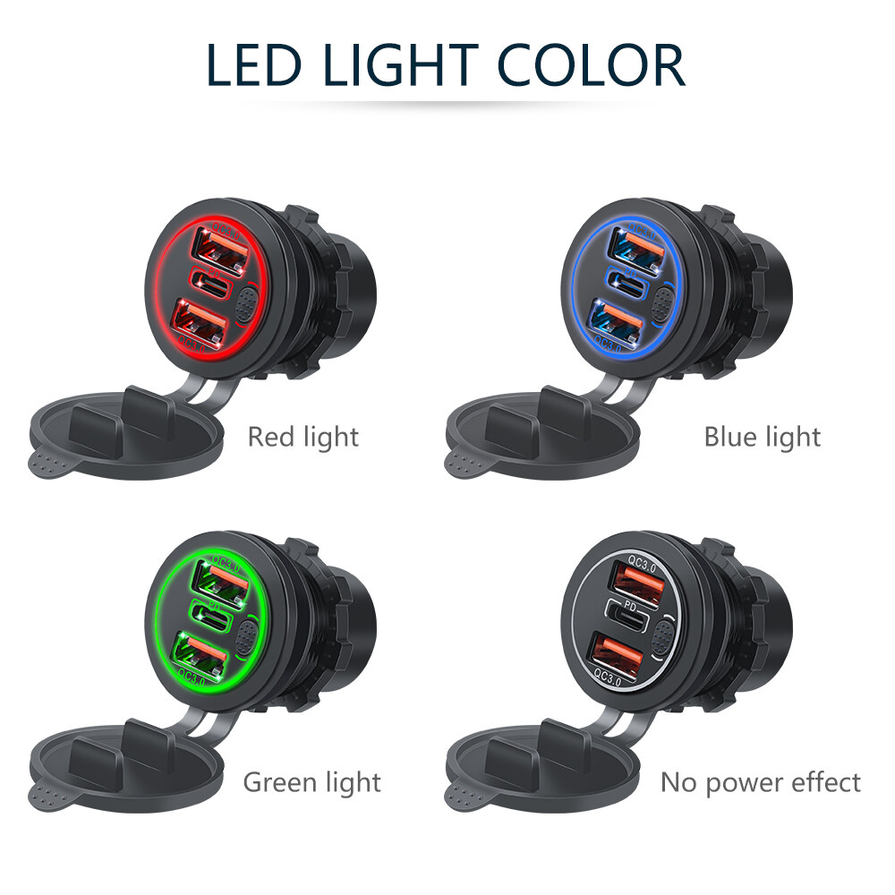Bộ Sạc Xe Hơi Nhanh 3 Cổng 60W Ổ Cắm PD USB Type C Có Công Tắc Cảm Ứng Với Đèn LED Bộ Chuyển Đổi Xe Hơi Nhanh Cho Điện Thoại
