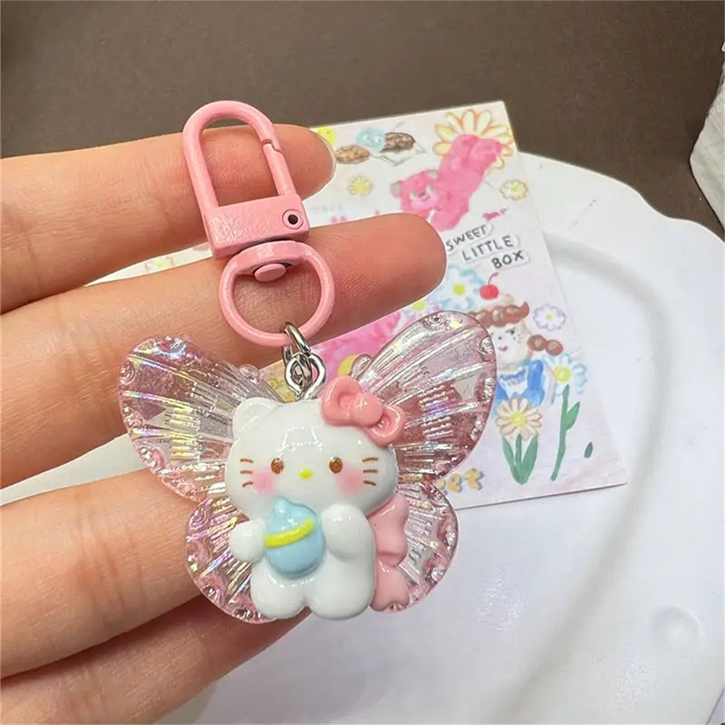 Sweet Cute Butterfly Hello Kitty Keychain Cartoon KT Cat Key Ring Bag ...