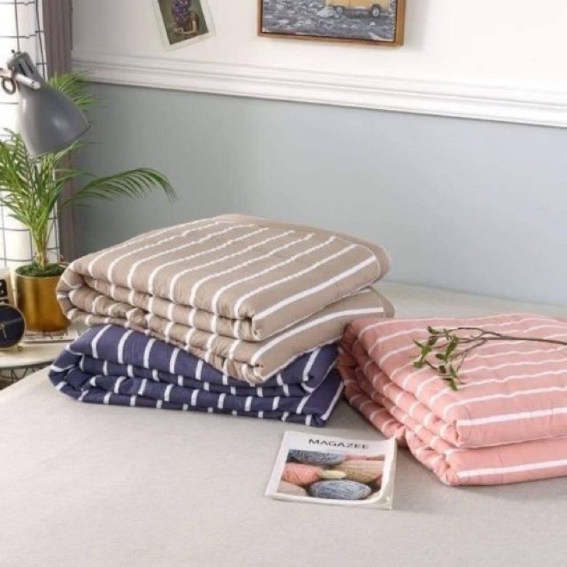 Chăn hè Muji kẻ sọc cotton poly xuất Nhật