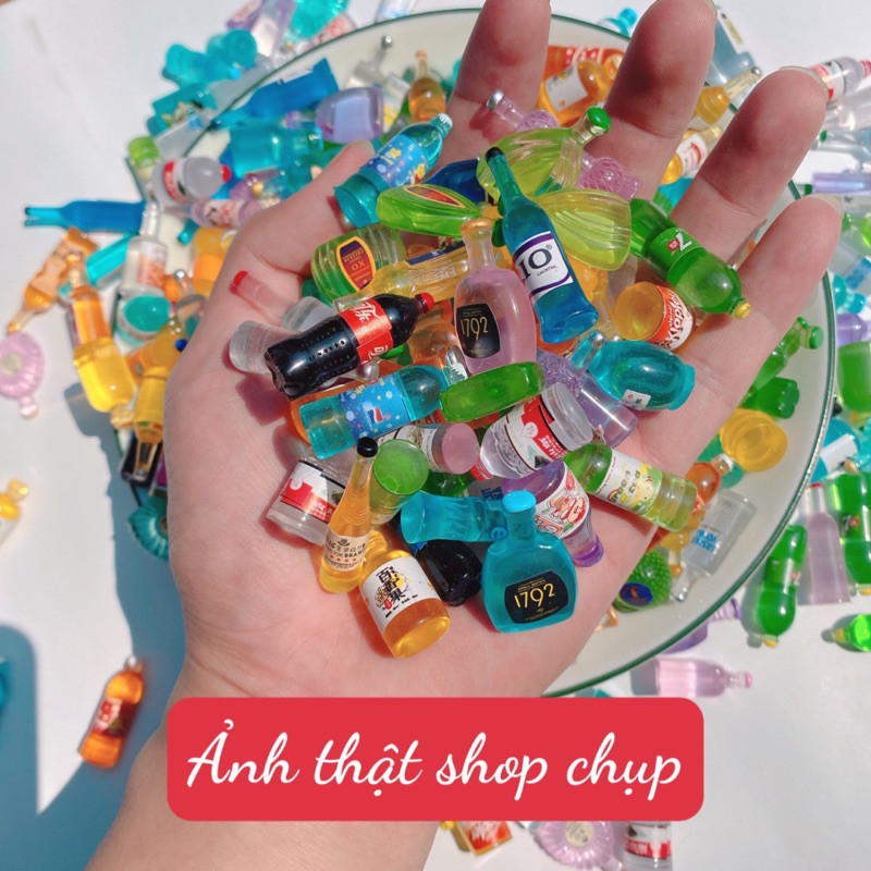 Combo 50 charm chai nước, đồ ăn mini làm đồ handmade, DIY, đồ chơi búp bê
