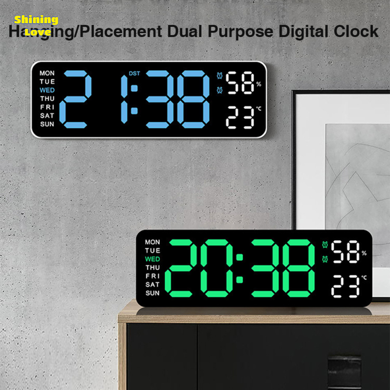 ShiningLove Digital Clock LED Electronic Alarm Clock, Date, Time, Week, Temperature, And Humidity Display, Modern Desk And Wall Clock, For Bedroom, Living Room And Office