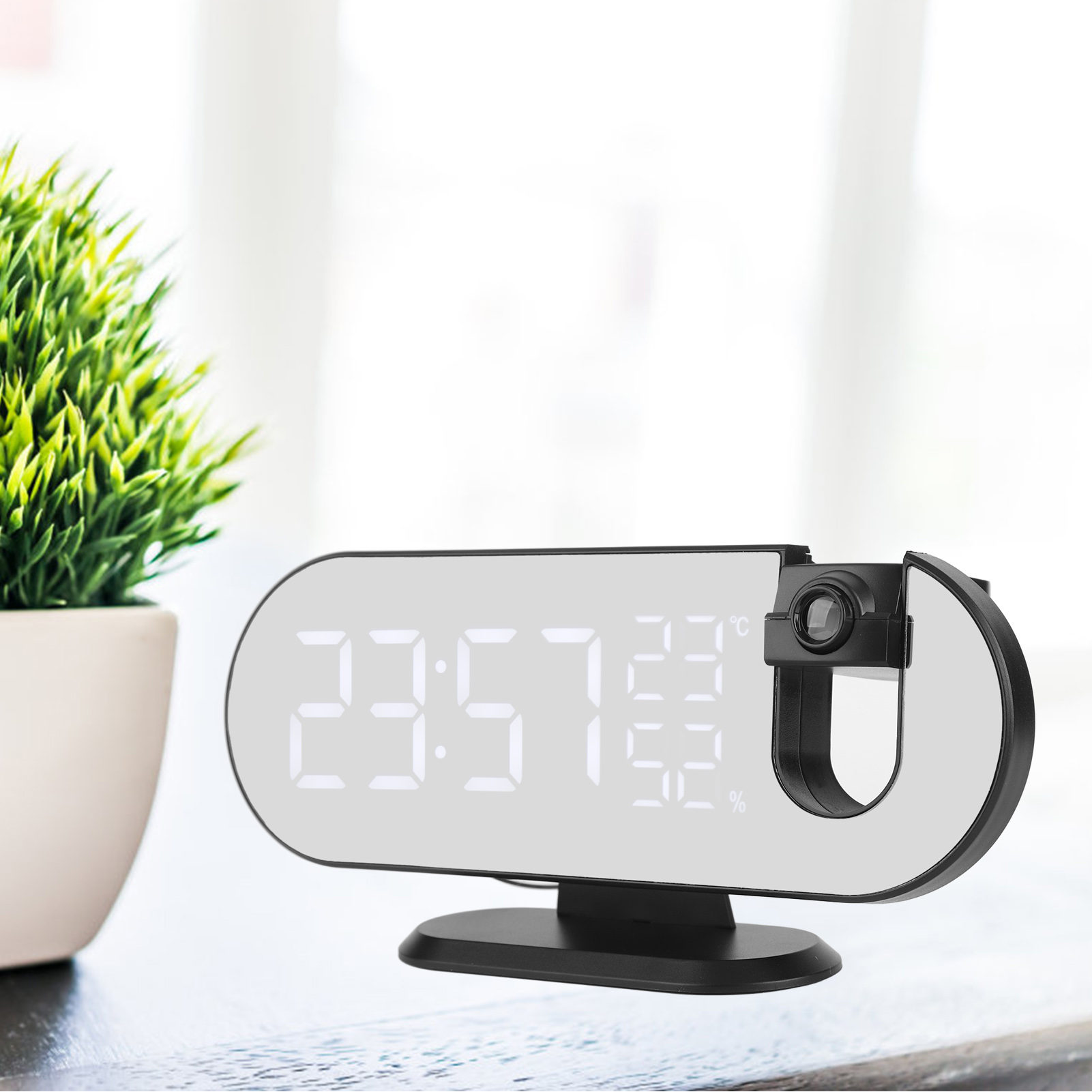 LED Projection Clock 180 Degree Projector Temp Humidity Display Digital Alarm Clock for Office Room