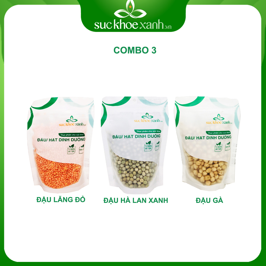 Combo đậu SKX (CB3)- 1 Đậu gà, 1 đậu lăng đỏ & 1 đậu hà lan xanh nguyên hạt nhập khẩu (mỗi túi 250g)