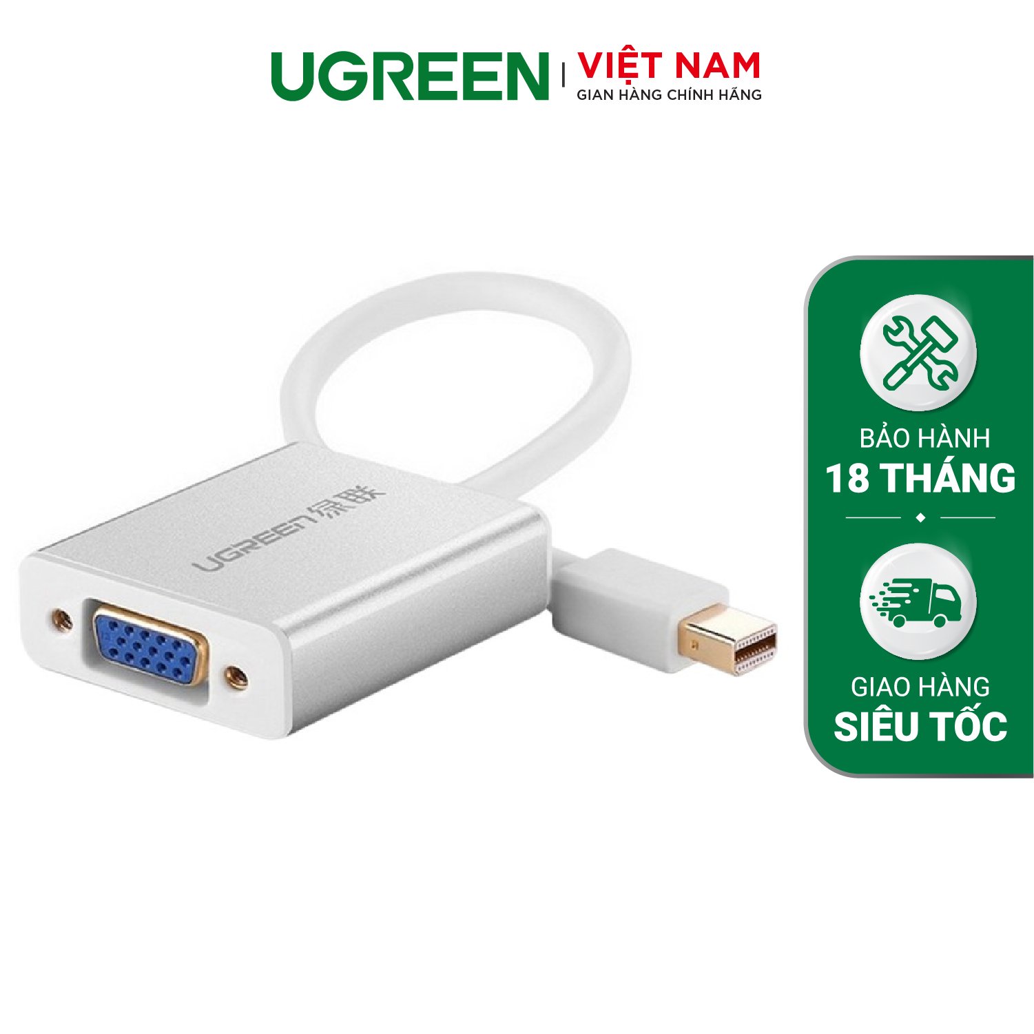 Dây chuyển đổi mini Displayport sang VGA vỏ hợp kim dài 15CM UGREEN 10403 - Hãng phân phối chính thức
