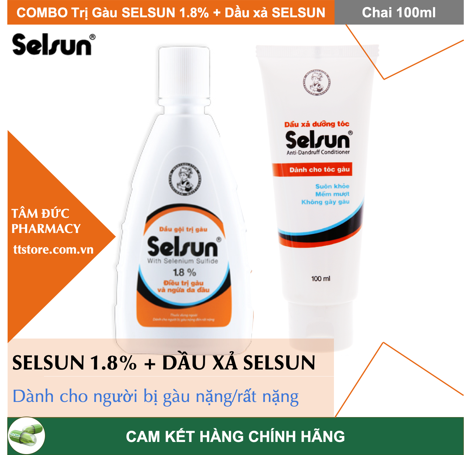 Combo Dầu Gội SELSUN 1.8% + Dầu Xả SELSUN [Chai 100ml]