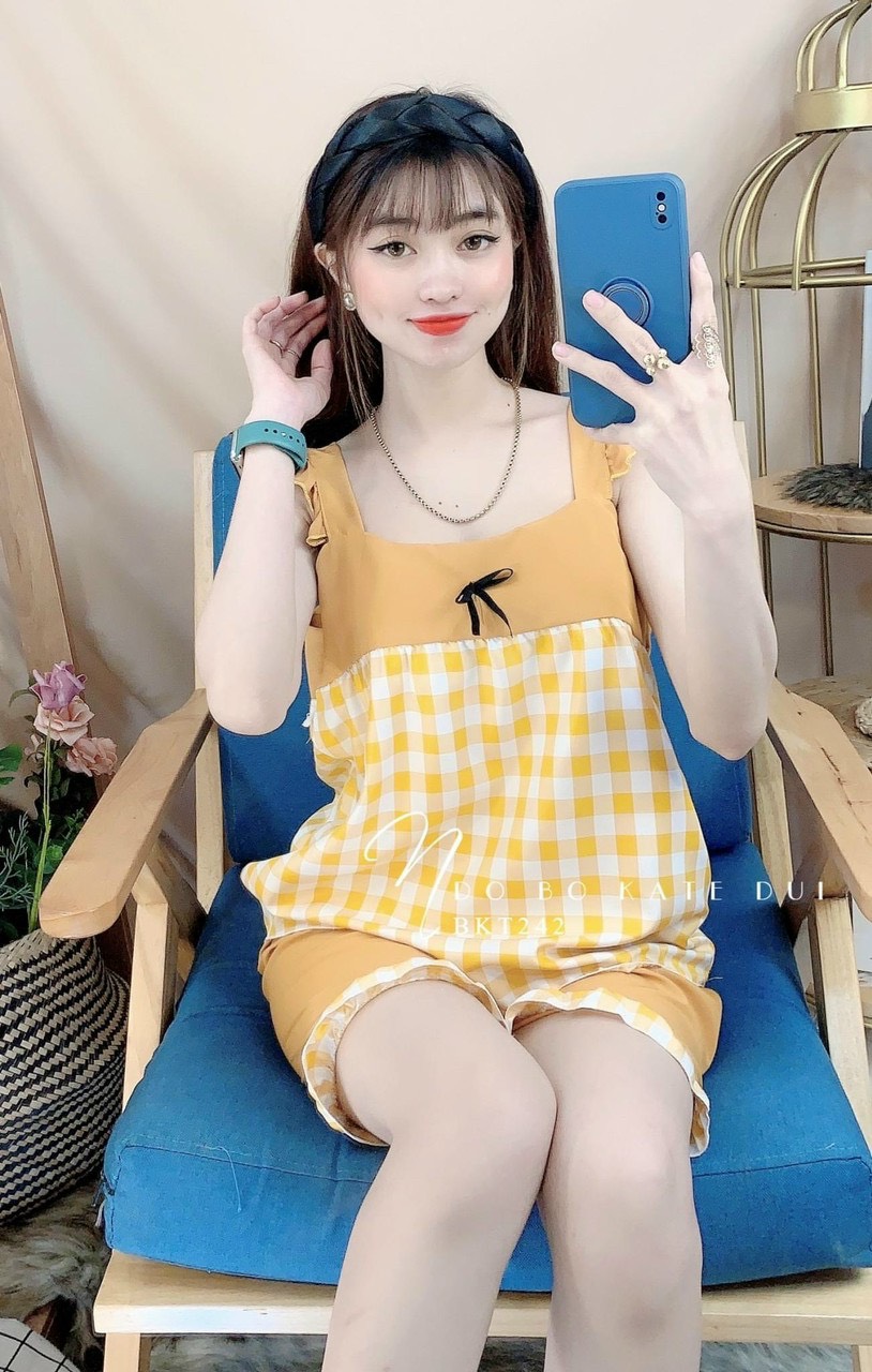 MẪU MỚI!!! Đồ bộ ngắn tay caro siêu xinh vải kate lụa mềm mại freesize dưới 53kg
