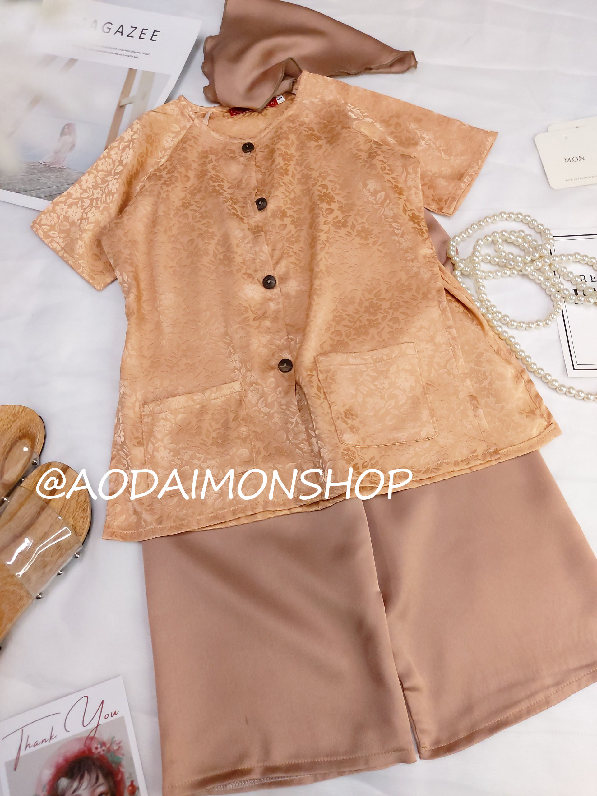 Set Áo Bà Ba Bé Gái Gấm Tơ Như Trà