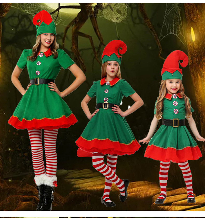 Christmas Children Adult Family Costumes Christmas Costumes Elf Costumes Cosplay Dance Men and Women Halloween Costumes