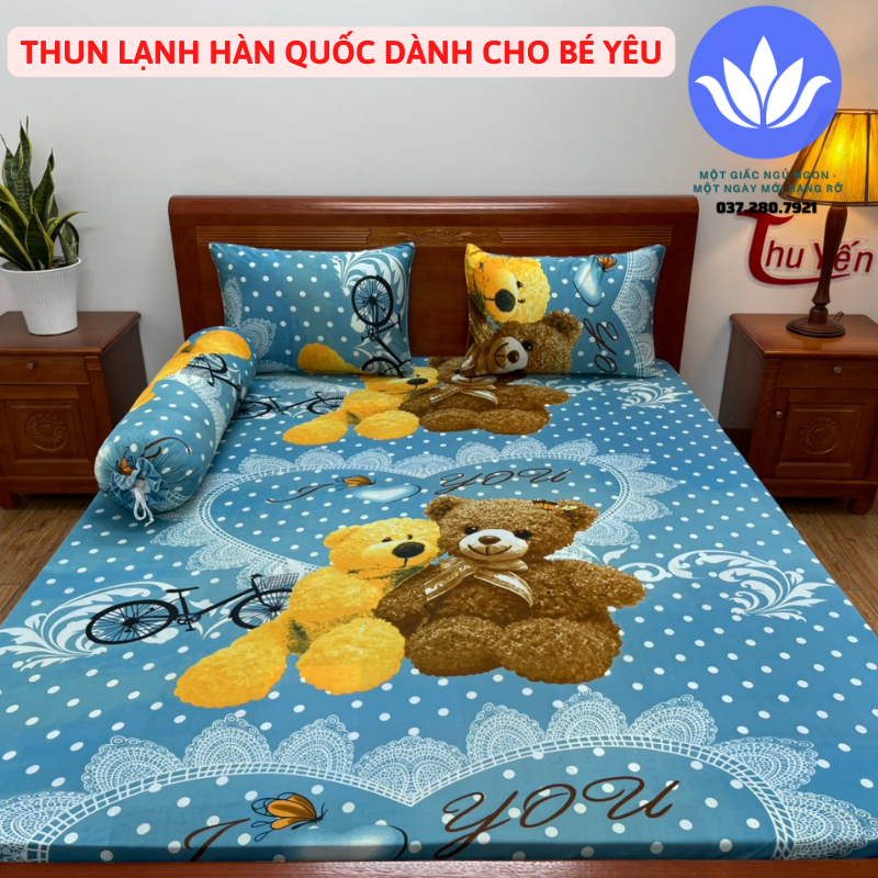 Bộ Ga nệm thun lạnh Hàn Quốc  4 món ( KT 2.2*2m nệm từ 3-15cm)