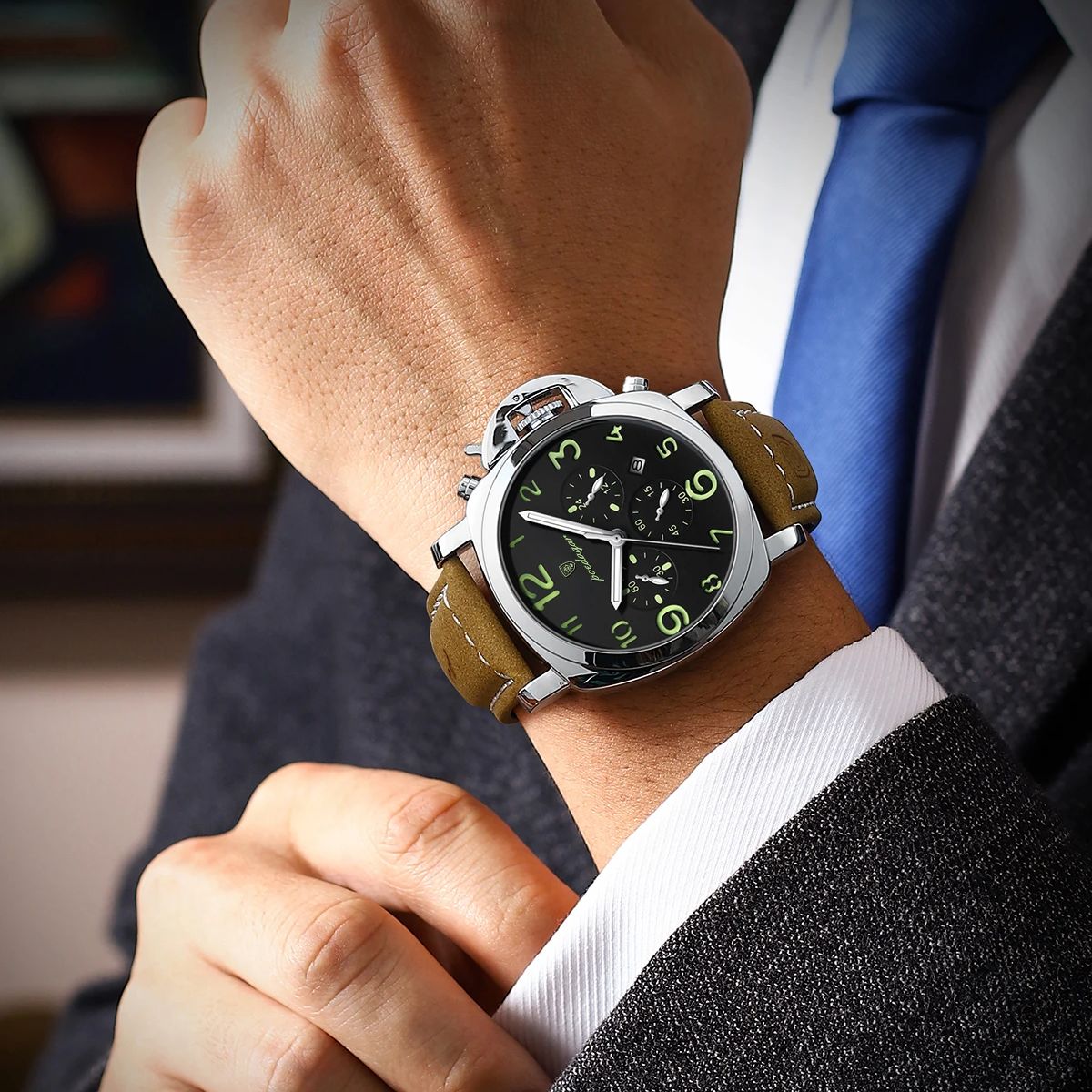 POEDAGAR Luxury Sports Watch for Man Waterproof Luminous Date Chronograph Men Watch Leather Quartz Men's Watches Clock Reloj+box.