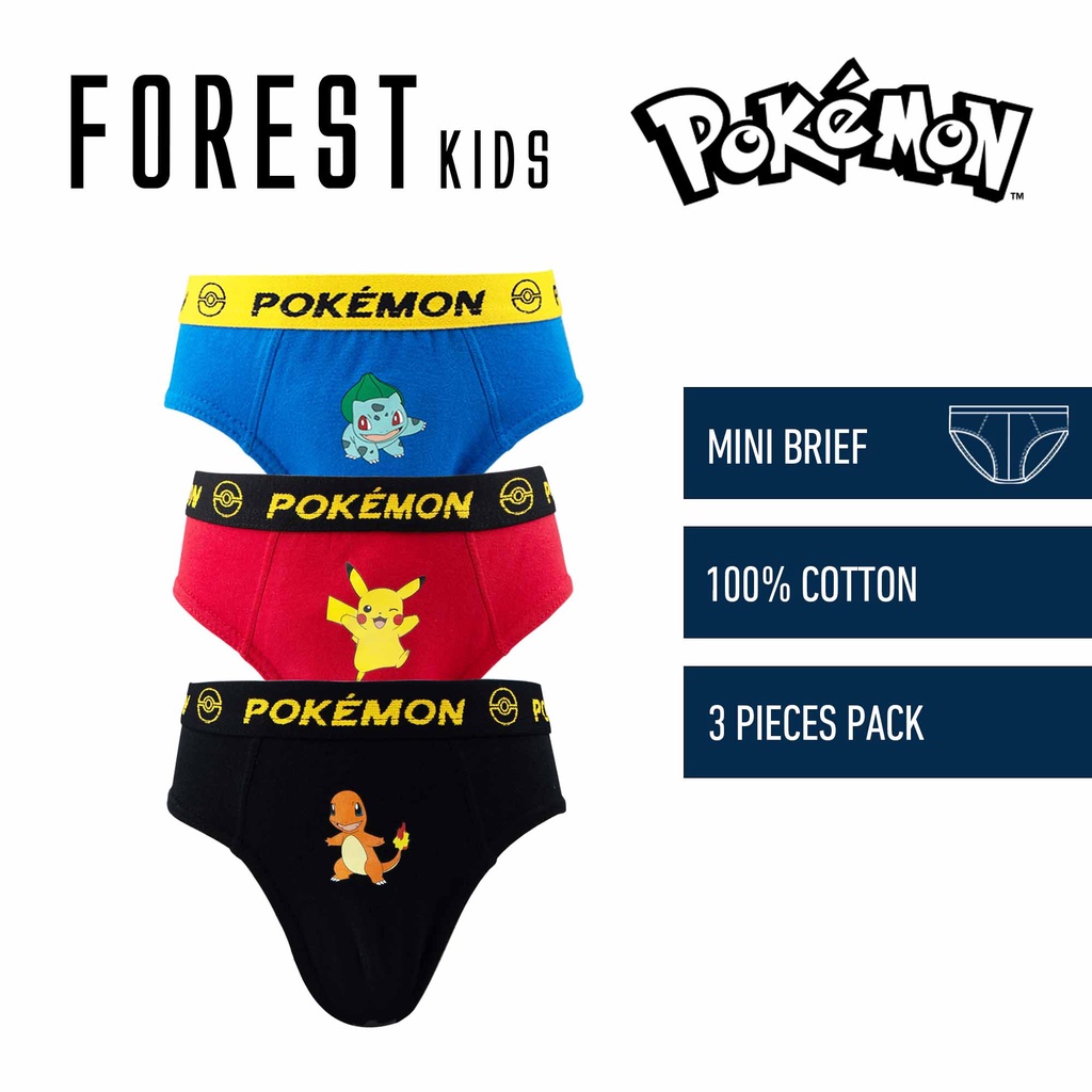 3 Pcs) Pokémon Kids 100% Cotton Mini Brief Underwear Assorted