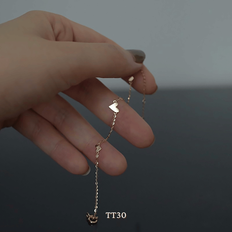 Vòng tay Thép Titan không gỉ hình tim sợi mỏng basic - Mely TT30
