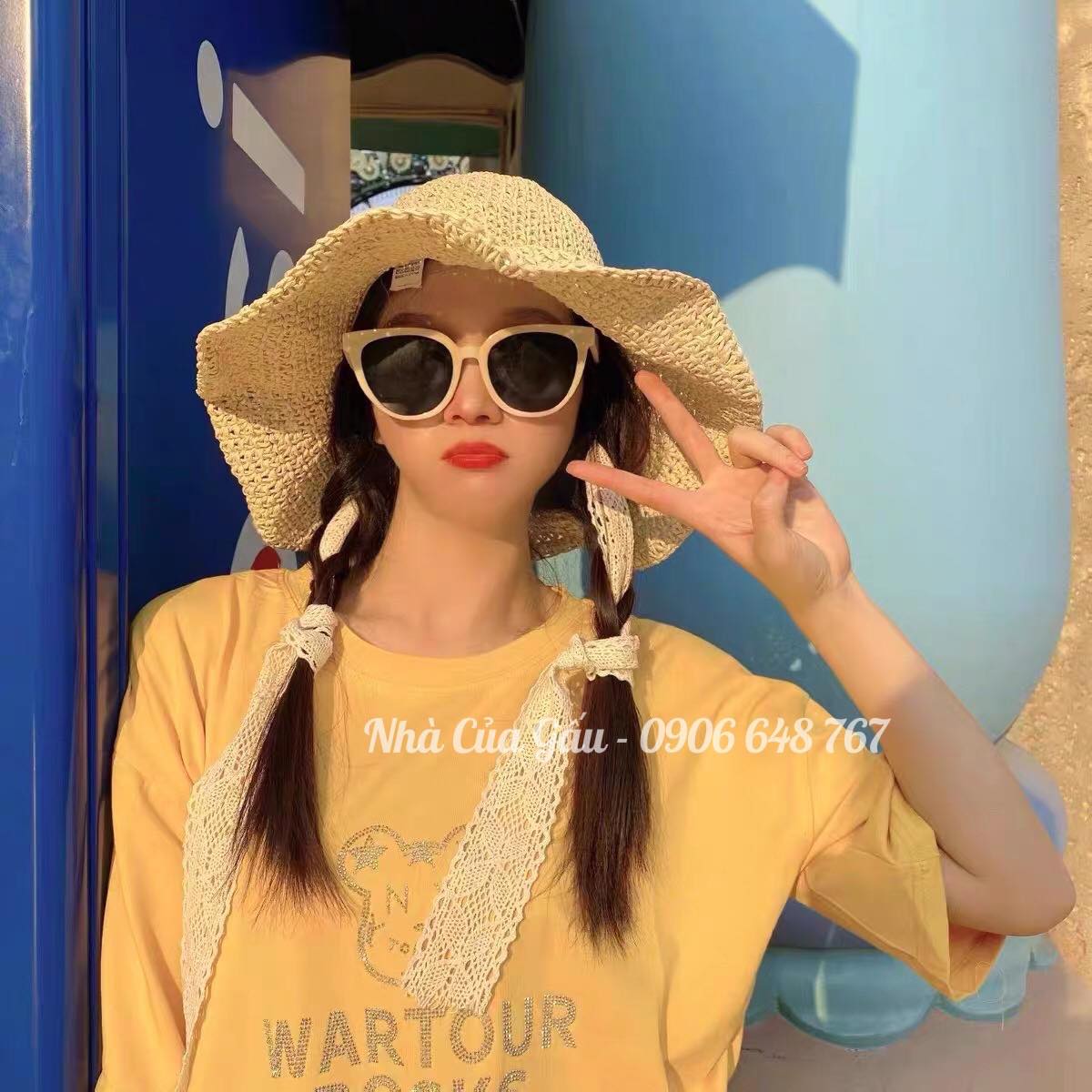 Nón cói ren cột nơ đi chơi siêu xinh