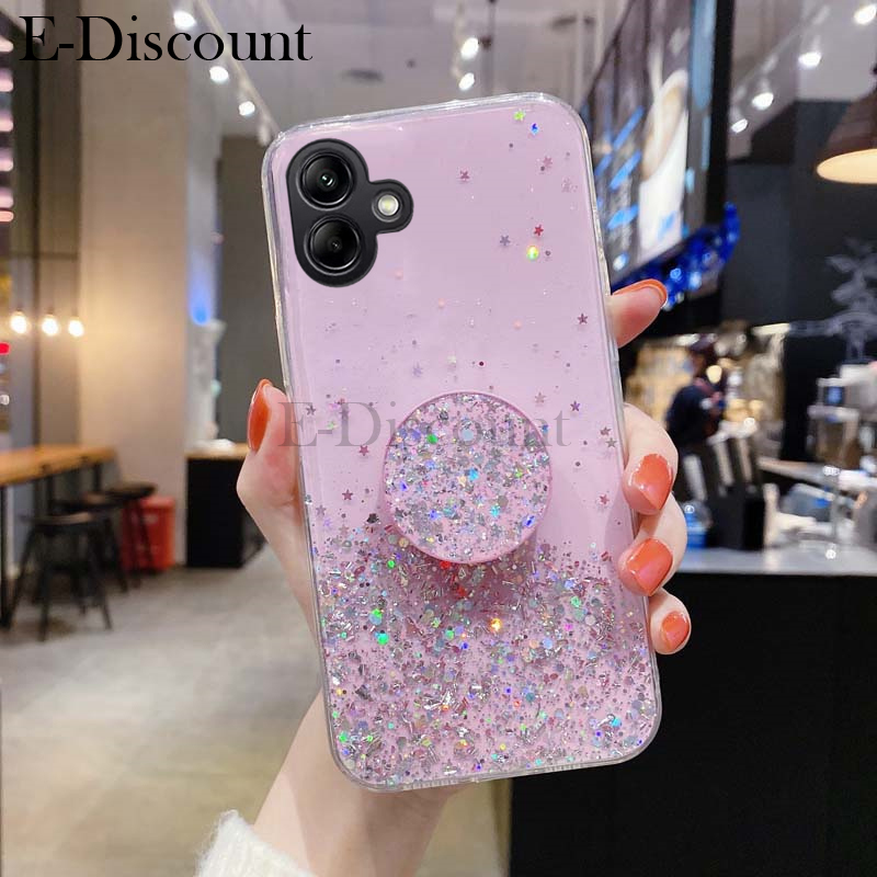 New Phone case Samsung Galaxy M06 Back cover Glittering Soft Stars Moon Sequins Folding Stand Transparent Silicone Anti Drop for Samsung M06 case. 