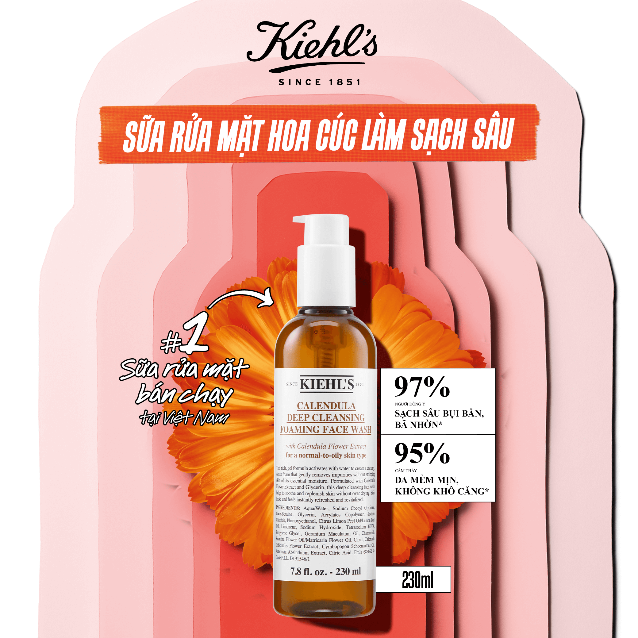 Sữa rửa mặt hoa cúc Kiehl’s Calendula Deep Cleansing Foaming Face Wash 230ml