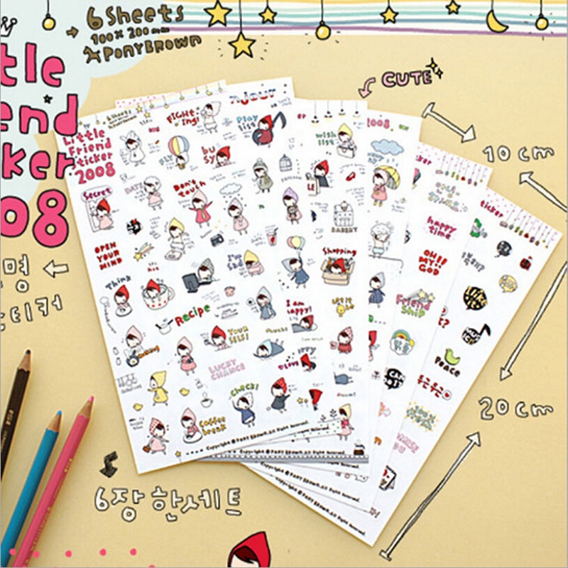 6 sheets My Little Friend DIY Schedule Diary Calendar Filofax Decoration Sticker. 