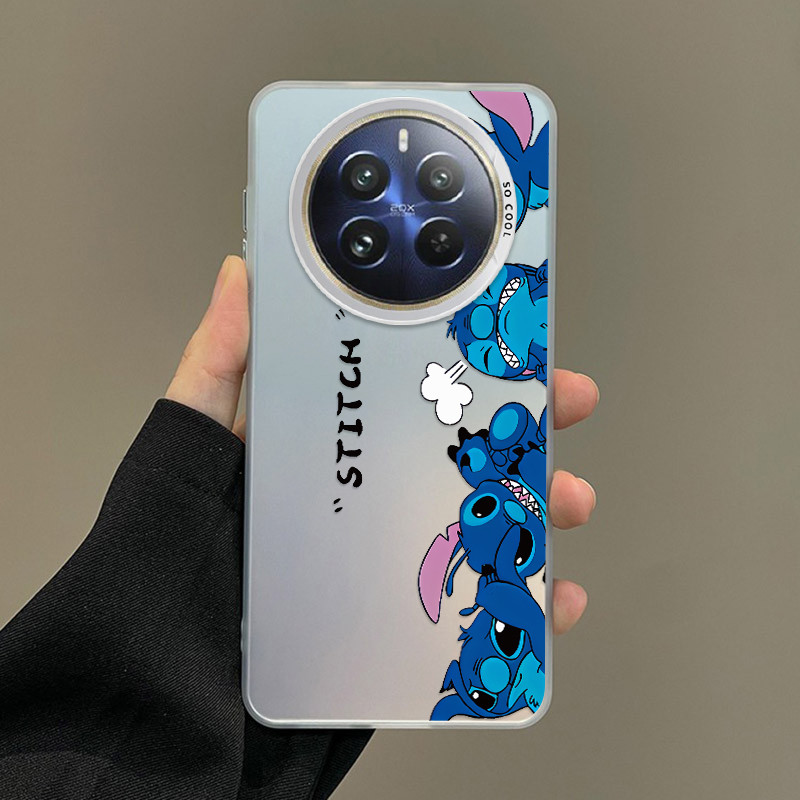 realme 13+ 5G realme13 Pro+ 5G realme 13X Big Eyes Lilo Stitch Matte Colored Silver Case Anti-Slip Cover Frosted Feel Casing. 