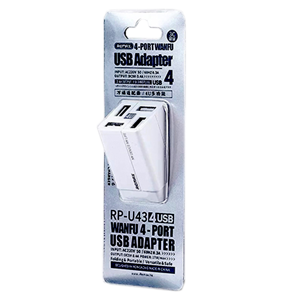[ 4 Cổng Sạc Usb ] Cóc Sạc Nhanh 3.4A Remax RP-U43