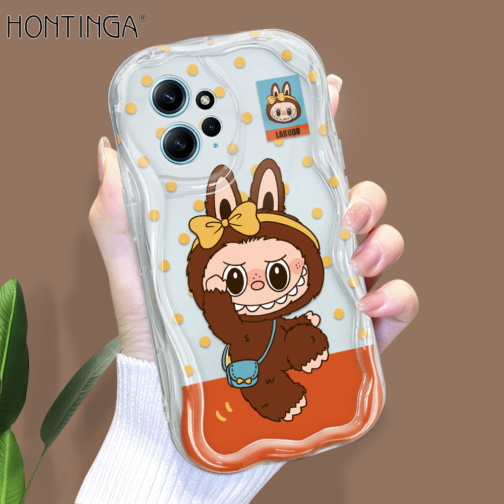 Hontinga for Redmi Note 12 4G Back Cover Cute Labubu Phone Case Texture Wavy Edge Soft Mobile Cover. 