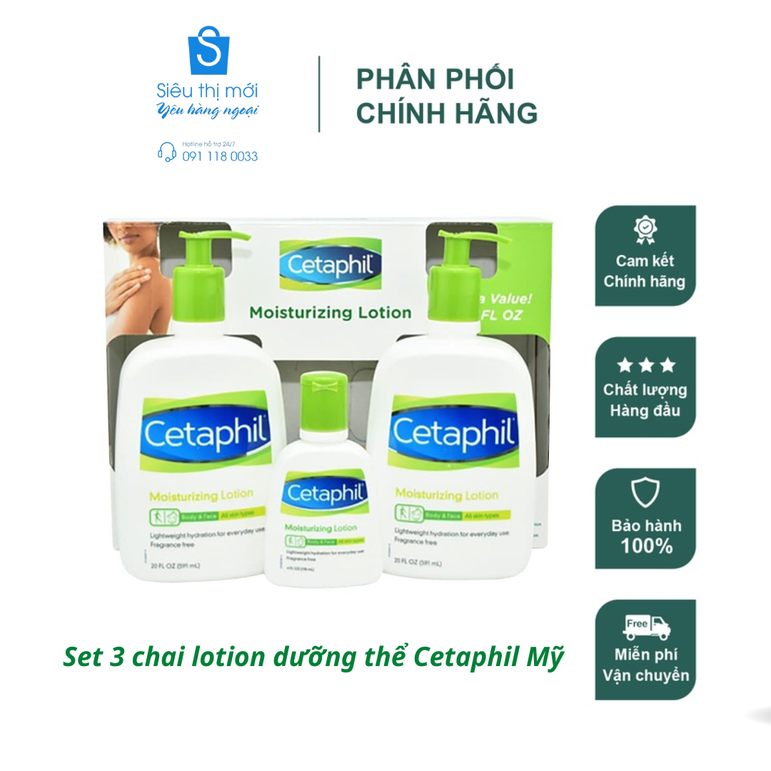 Set 3 Dưỡng Thể Cetaphil Moisturizing Lotion – Mỹ