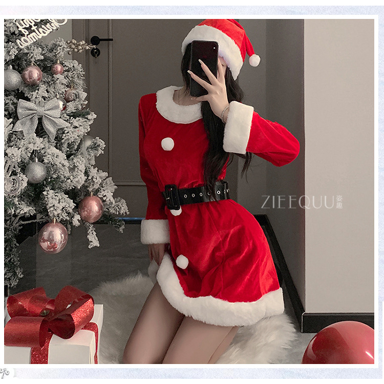 Đầm Noel, trang phục giáng sinh, bộ phụ kiện cosplay mùa đông, thời trang mùa giáng sinh, cài tóc thỏ bong hóa trang