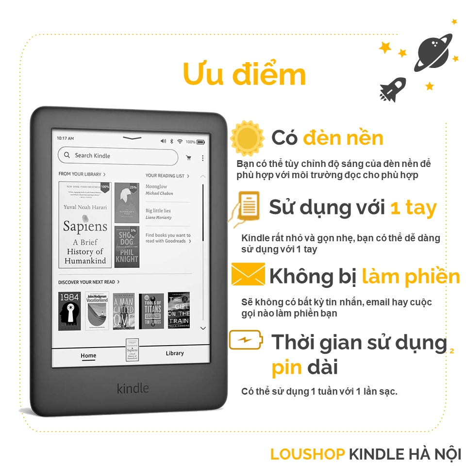Máy đọc sách Kindle Basic 2019 10th - Basic 10 có đèn nền, màn hình E-ink 6 Inch, nghe Audible,...