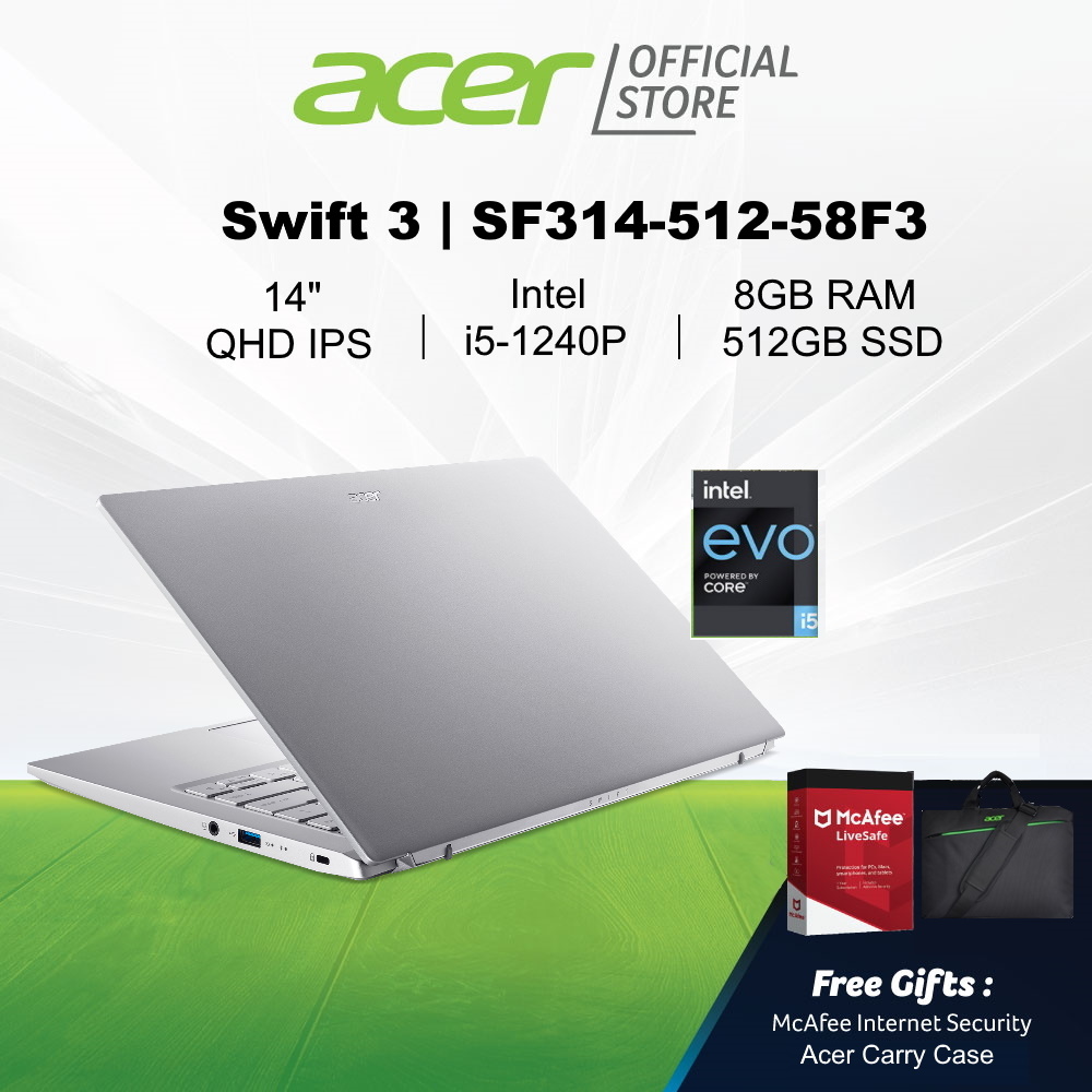 [Intel i5-1240P Processor] Acer Swift 3 SF314-512-58F3 14-inch QHD IPS 300 Nits 100%sRGB Laptop.987454