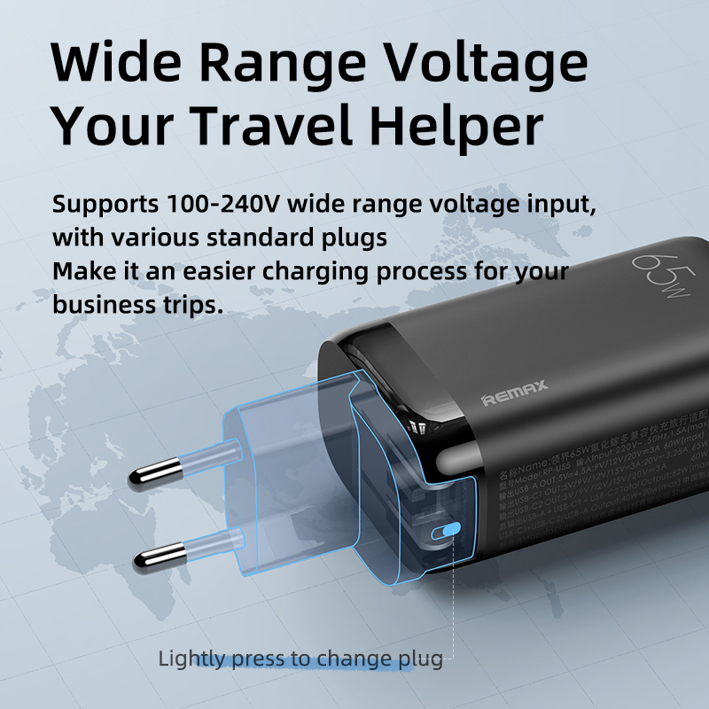 Remax Adapter Fast Charger 3-Port pd charger 65W Original Wall Charger ...