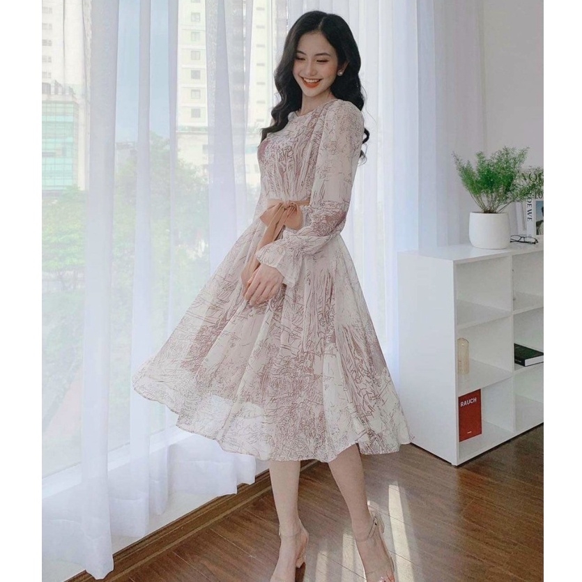 Váy bầu thời trang thiết kế chất lụa hoa freesize từ 45 đến 70kg