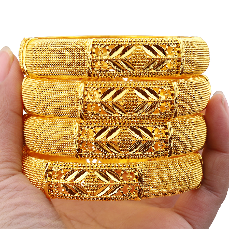 Dubai Luxury Gold Color Bangles For Women 24K Gold Plated Indian African Bracelets Charm Wedding Ethiopian Arabic Hand Jewelry