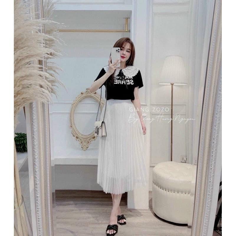 SIÊU PHẨM CHÂN VÁY XẾP LY DÀI VOAN LƯỚI