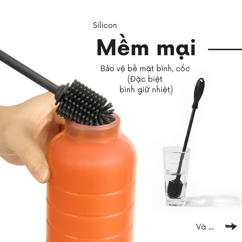 Cây cọ rửa bình sữa silicon FEEKA, dụng cụ cọ rửa ly - cốc - chén cao cấp 33cm