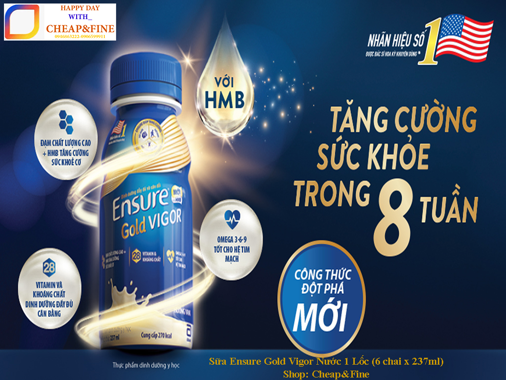 Sữa Ensure Gold Vigor Nước 1 Lốc (6 chai x 237ml)