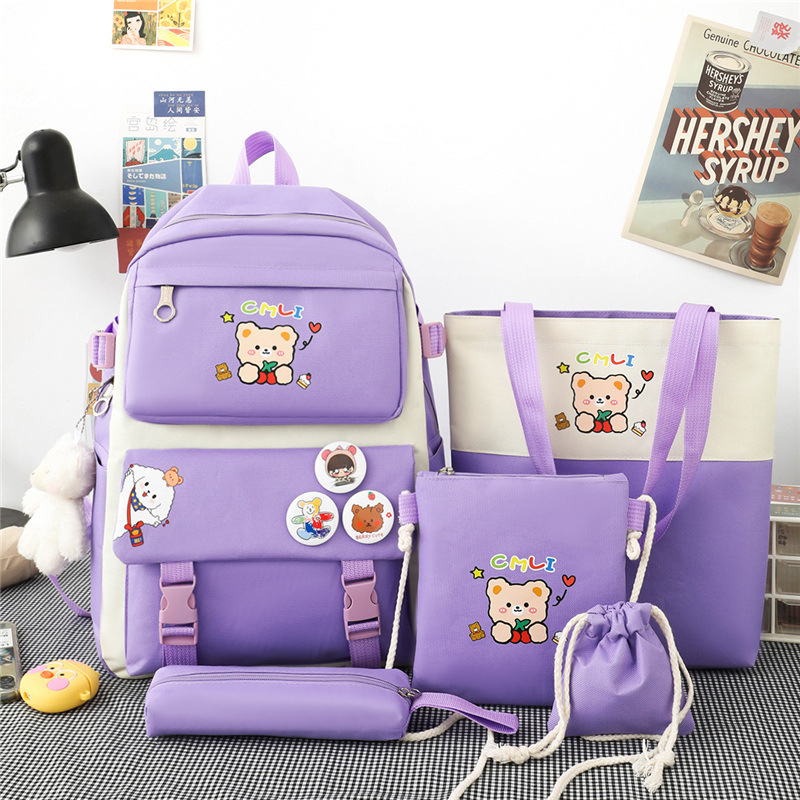 Sét balo đi học cấp 1,2,3 combo 4 món, balo thời trang, balo nữ, balo đi học - set balo 4 món gấu chibi cực xinh