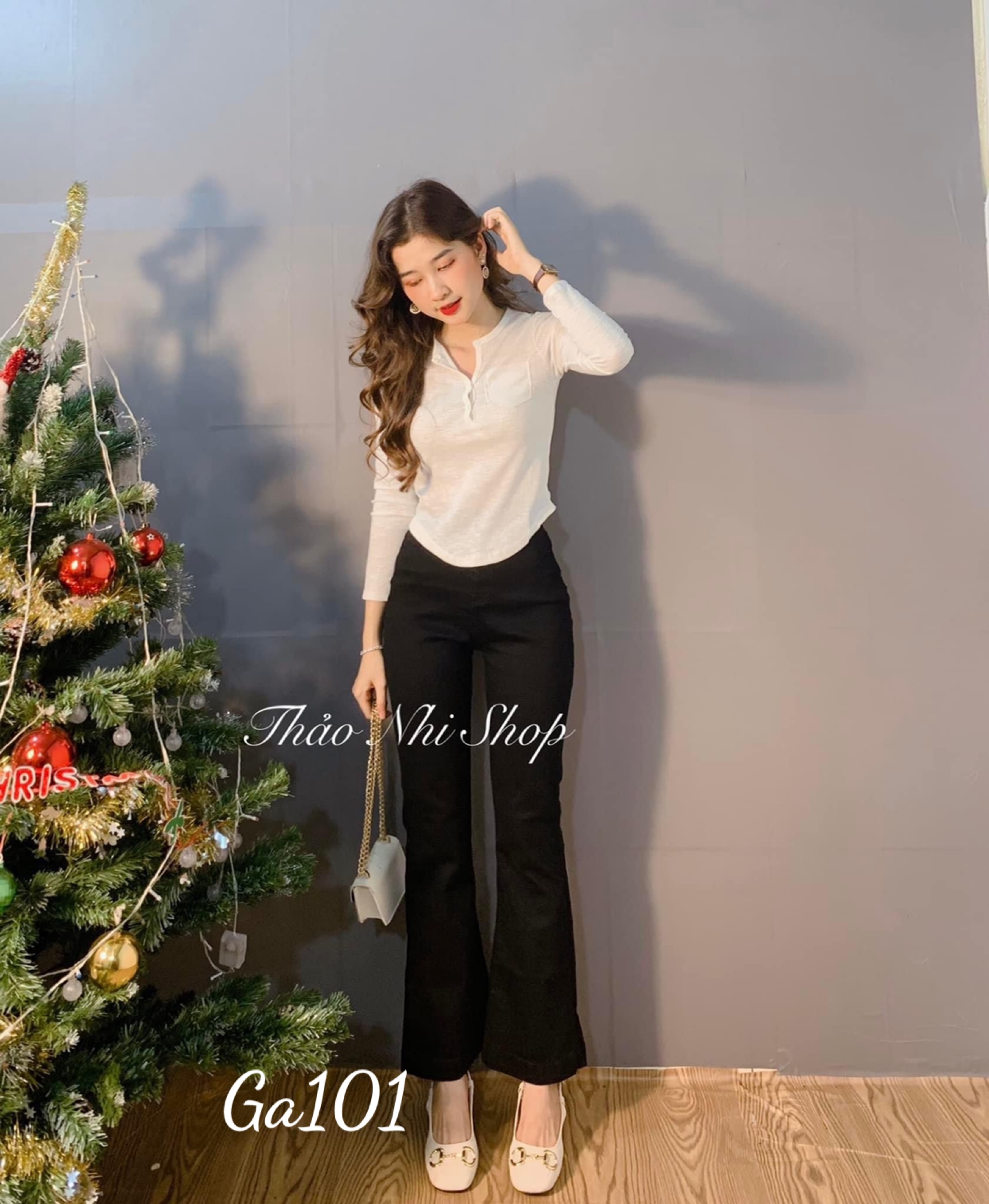 Áo thun nữ tay dài cổ bèo lai cao cấp ga101