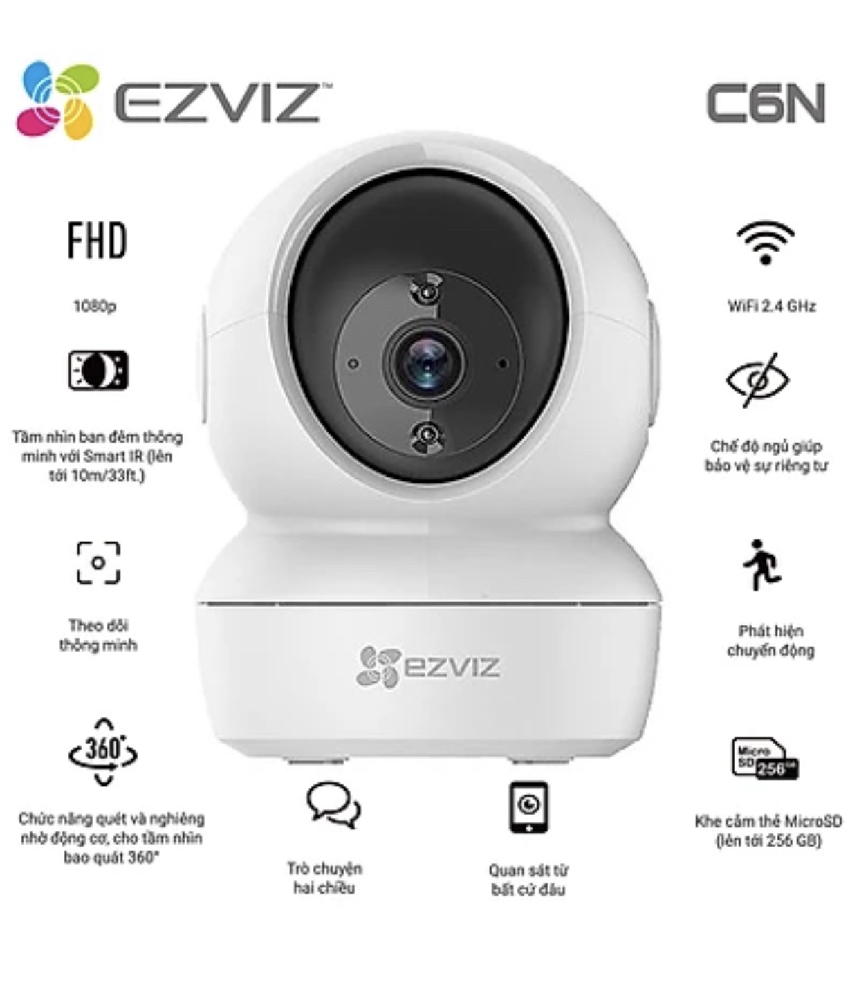 Camera không dây wifi ezviz c6n 2mp 1080p-hàng chính hãng