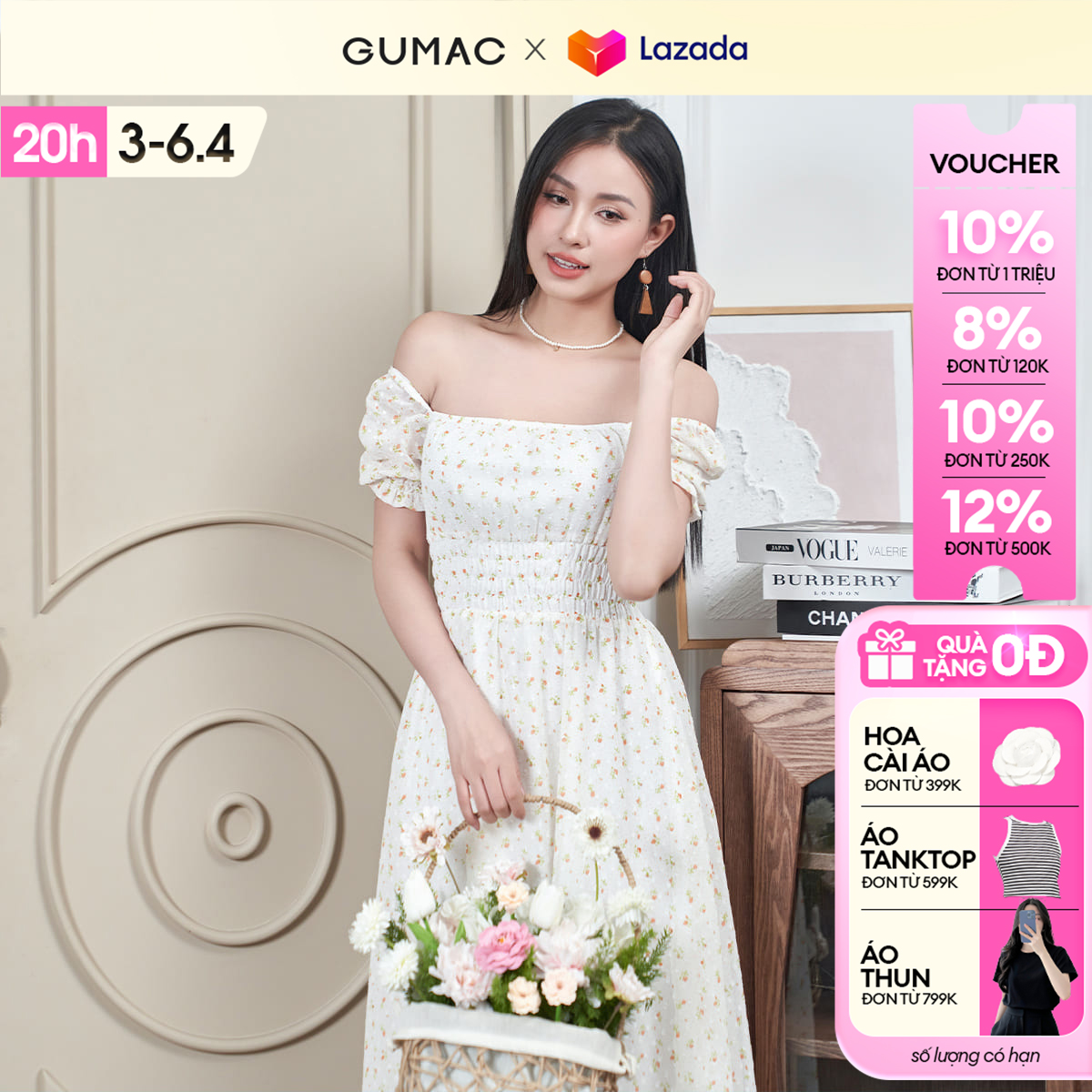 [15 - 17.6 |Voucher 8-15%] Đầm nữ maxi tay phồng thời trang GUMAC DE04017