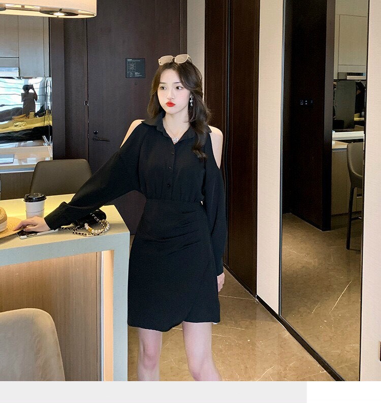 [ HCM]   ĐẦM VÁY THỜI TRANG ĐẦM SƠ MI TAY DÀI CUT OUT