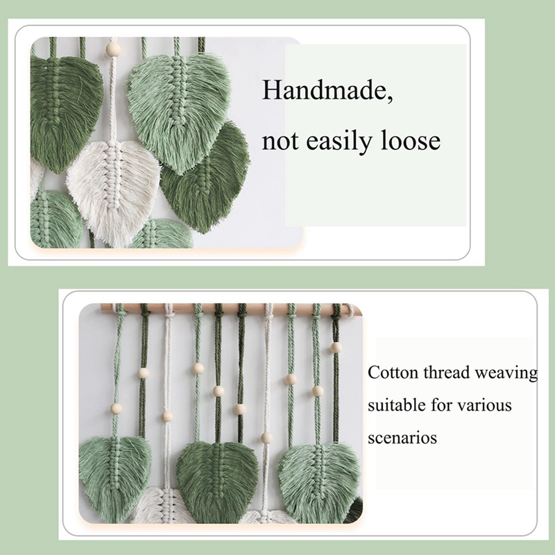 Chic Feather Boho Macrame Wall Decor Handmade Yarn Tassels Woven Wall Art Leaf Tapestry Decoration