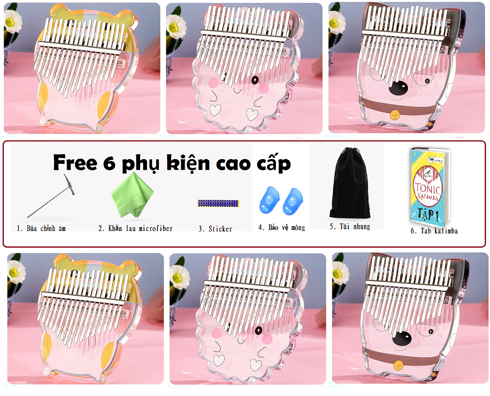 Đàn kalimba trong suốt pha lê 17 phím 21 phím Tonic Cừu bông cute quà tặng