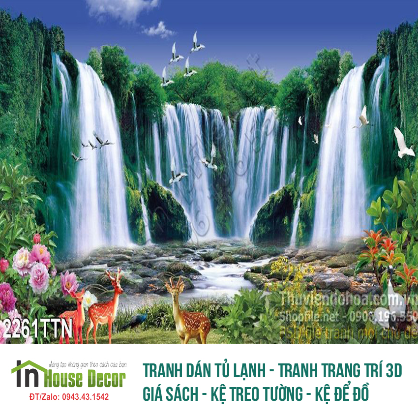 Tranh 3D Dán Tường Thác nước phong thủy, Tranh Trang Trí phòng bếp, phòng ngủ, phòng khách, phòng cho bé, phòng làm việc, Decal đẹp ,tranh dán tường - 2261