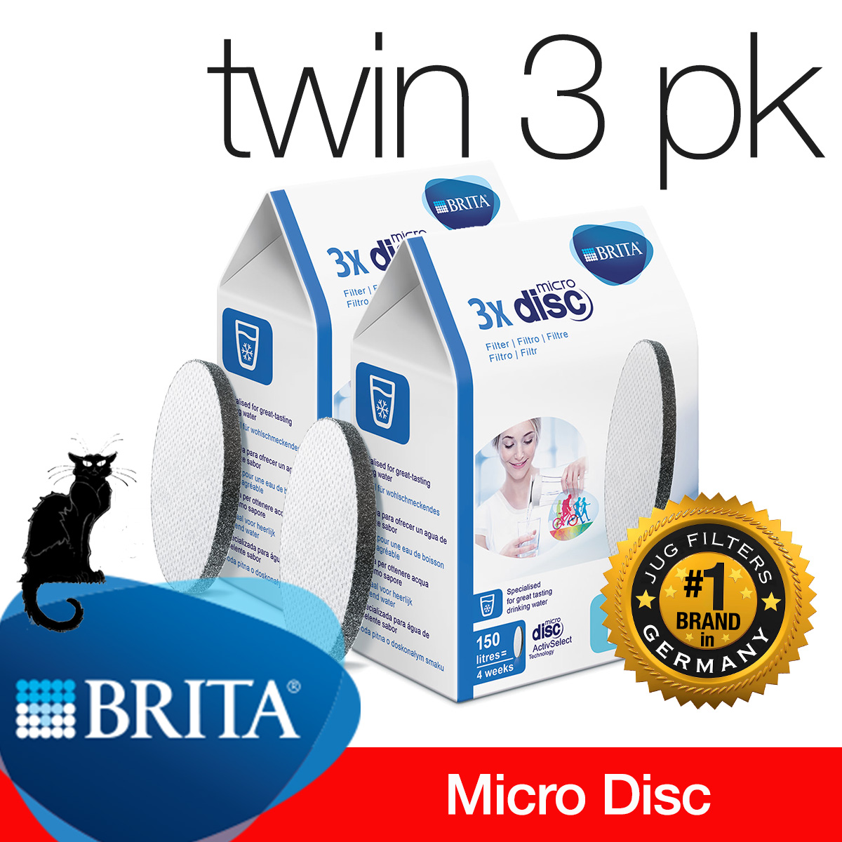 BRITA MicroDisc Twin 3 Pack for Fill & Serve Carafe / Fill & Go Vital  bottle