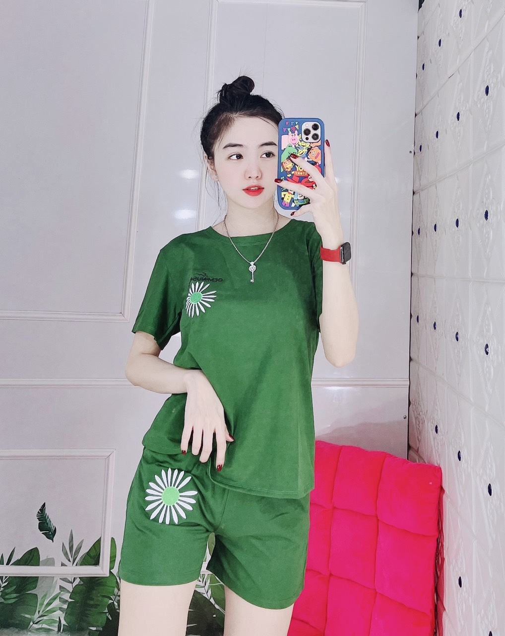 [KÈM ẢNH VIDEO THẬT + CÓ BIGSIZE TỚI 85KG] Set bộ thun đùi thêu chất liệu cotton