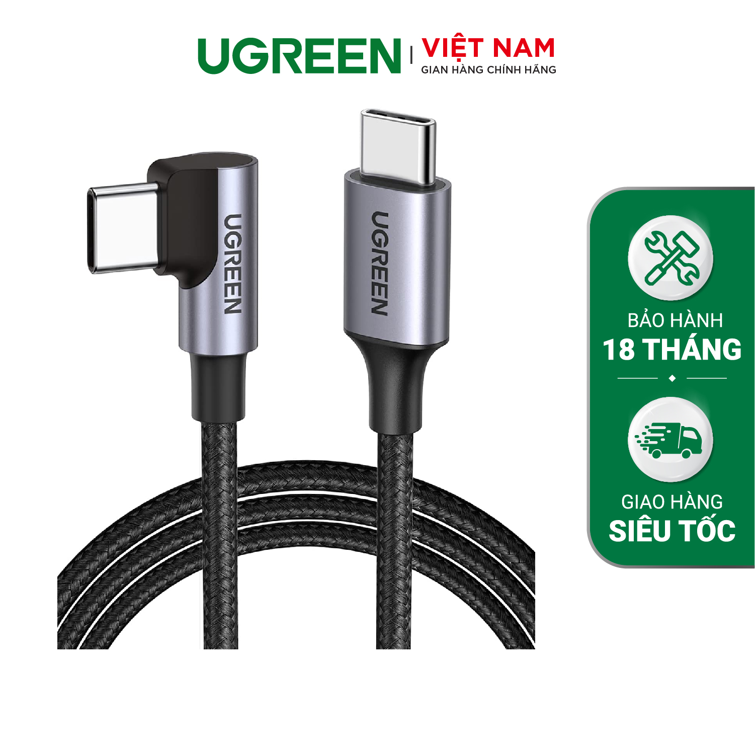 Cáp sạc nhanh PD60W UGREEN US255 - Đầu bẻ vuông góc chống gập gãy, Sạc nhanh chuẩn Quick Charge 3.0 dòng 3A - Hàng phân phối chính hãng - Bảo hành 18 tháng 1 đổi 1