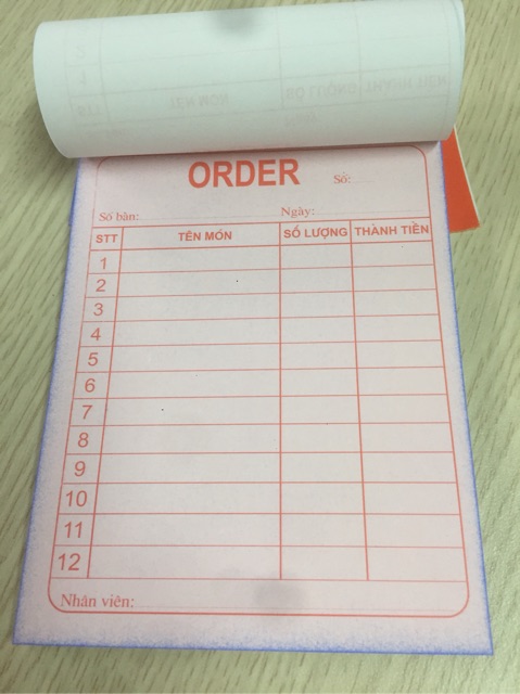 10 quyển Order 2 liên dày 100trang có rãnh xé