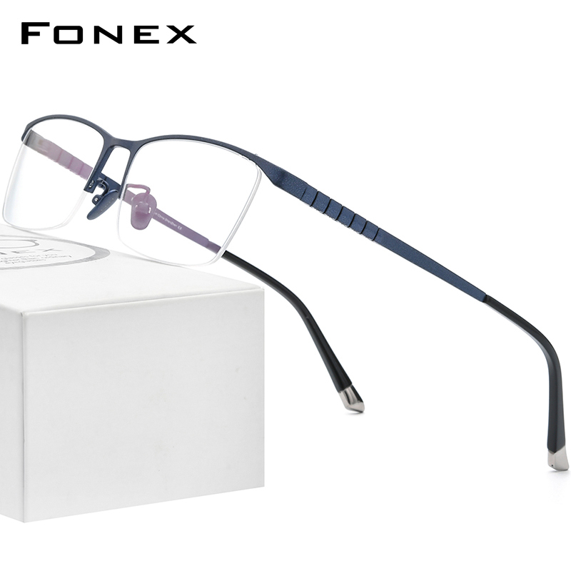 FONEX Titanium Glasses for Men Square Eyewear 2020 New Male Half Optical Tiktok Teenager Korean Style Eyeglasses Frames Singapore Branded F85640