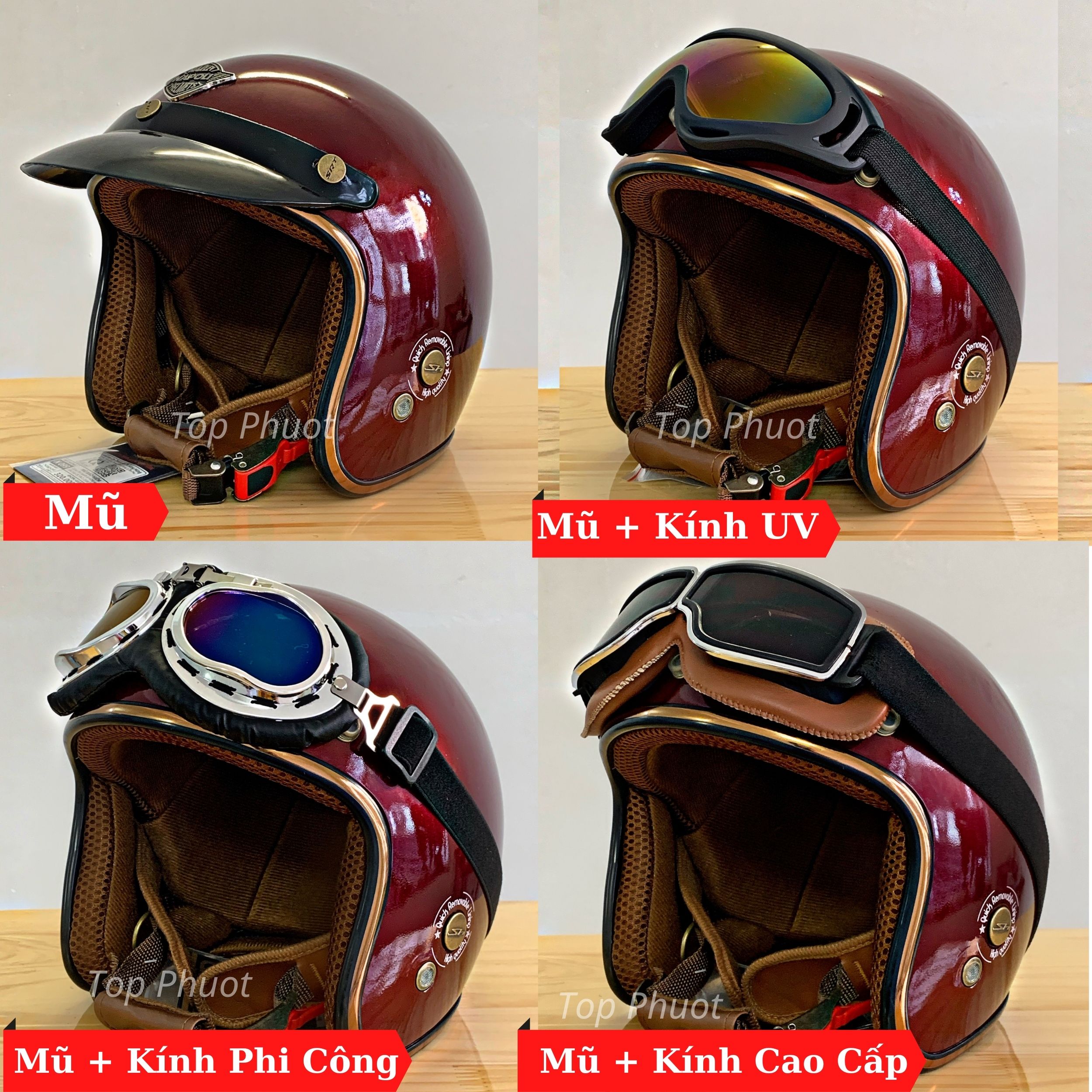Mũ bảo hiểm 3/4 napoli ruby cao cấp